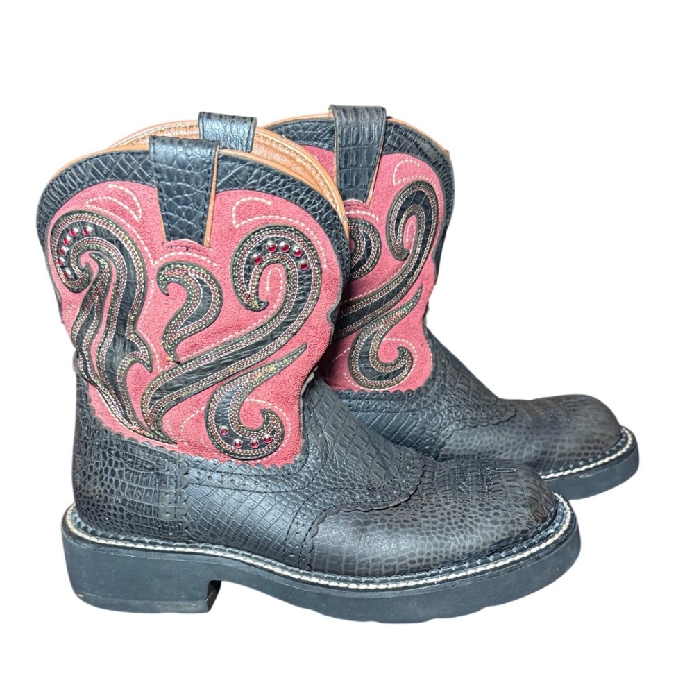 Ariat 16764 Womens‎ Black Red Croc Print Rhinestone Cowboy Boots Size 6.5B